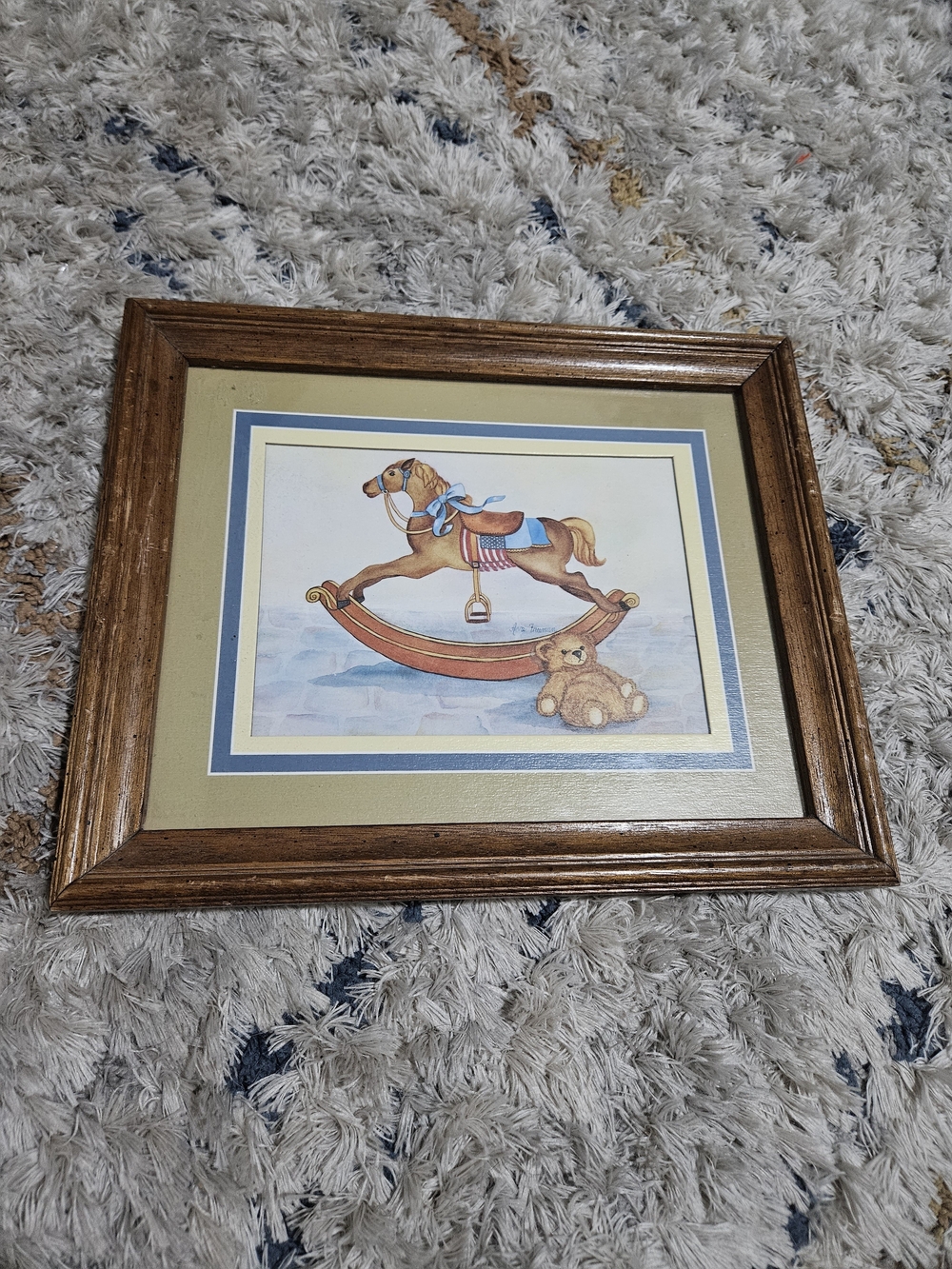 Wall Art Print with Brown Rocking Horse and Teddy Bear
